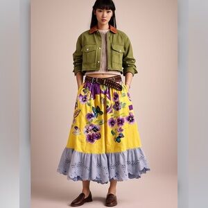 Hand Crafted Yellow and Purple A-Line Skirt